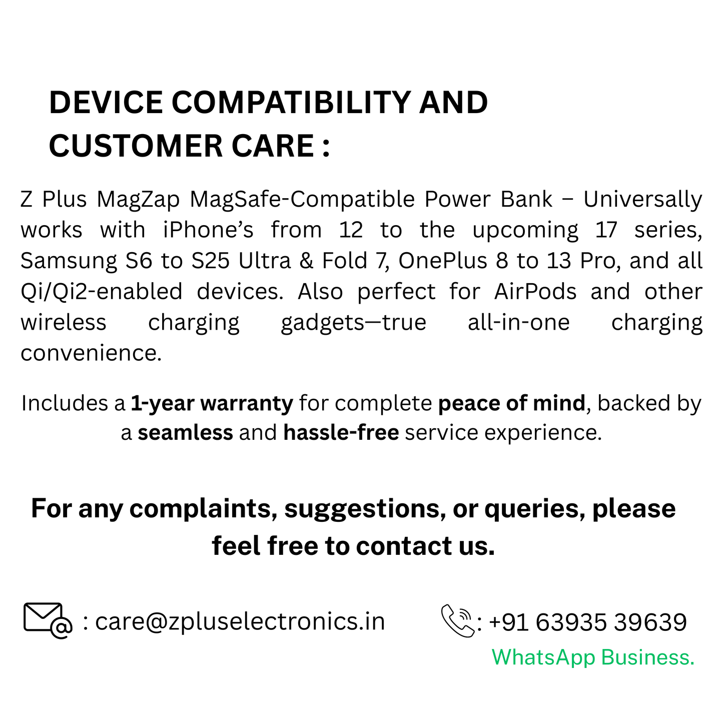 Z Plus MagZap 20000 mAh Wireless Premium Power Bank, MagSafe-Compatible, Led Display, Compatible with iPhone 16, 15, 14, 13, 12 Series, 15W & 22.5w Fast Charging, for All Qi Enabled Devices